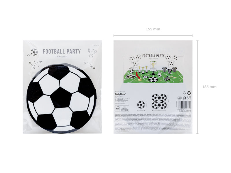 PartyDeco Servietten Fussball Schwarz/Weiss – 27 × 27 cm, 3-lagig – 20 Stück