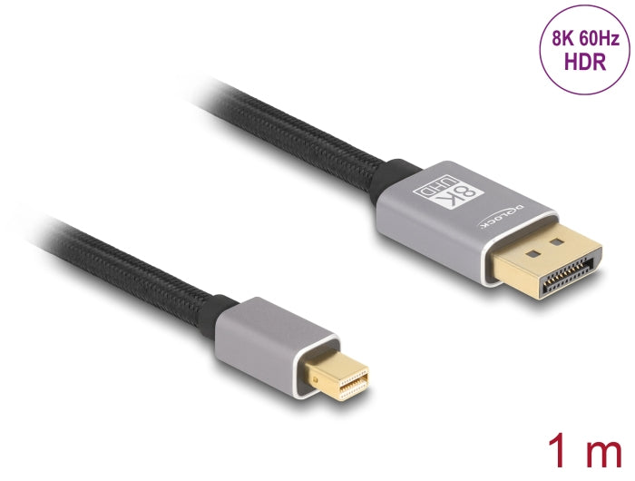 DeLOCK Mini-DisplayPort-auf-DisplayPort-Kabel DP 1.4 8K 60 Hz – 1 m – Grau