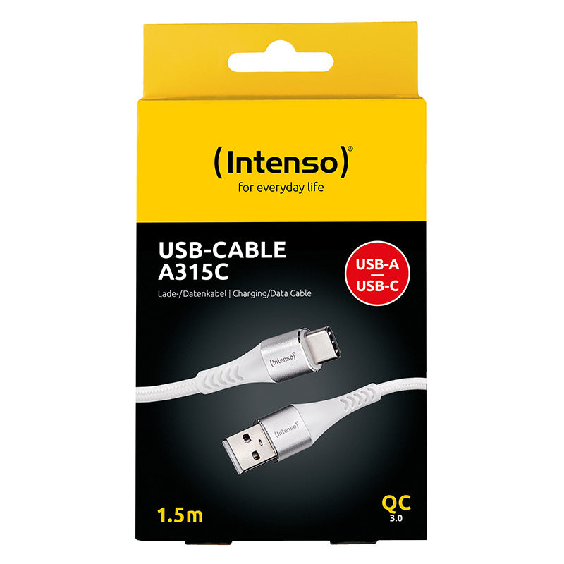 Intenso USB-A auf USB-C Kabel – USB 2.0 (480 Mbit/s) – 1,5 m – PD 60 W – Geflochten – Weiss