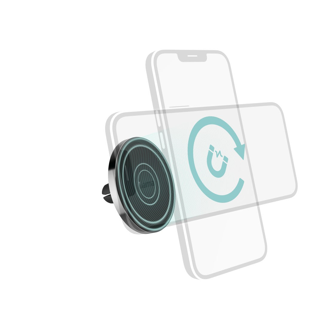 Hama MagLock – Auto-Halterung – Lüftungsschlitz, magnetisch – für iPhone 12–15 – Schwarz/Silber