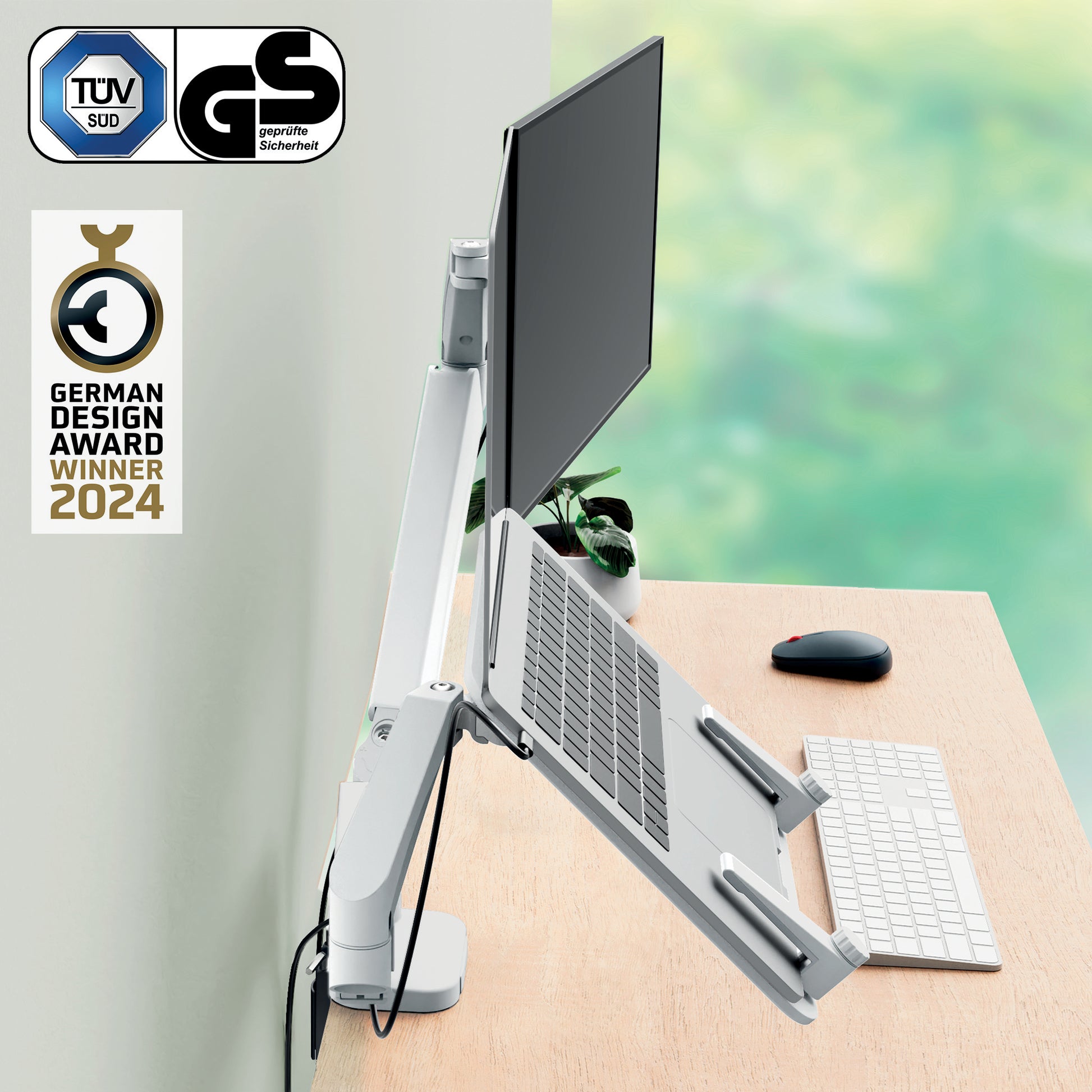 Leitz Ergo – Monitorarm – bis 32", VESA 100 × 100 mm, 9 kg, höhenverstellbar, hellgrau