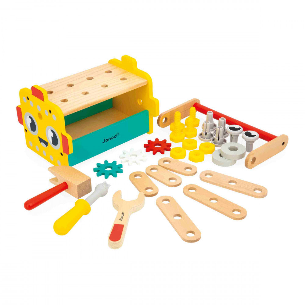 JANOD Brico'Kids Werkzeugkoffer – 30-teilig – ab 3 Jahren – Holz, mehrfarbig, FSC
