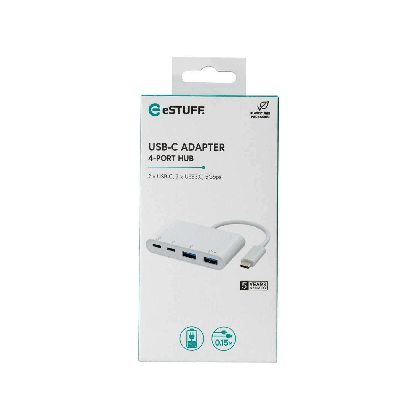 eSTUFF USB-Hub – 2× USB-A, 2× USB-C, 100 W PD