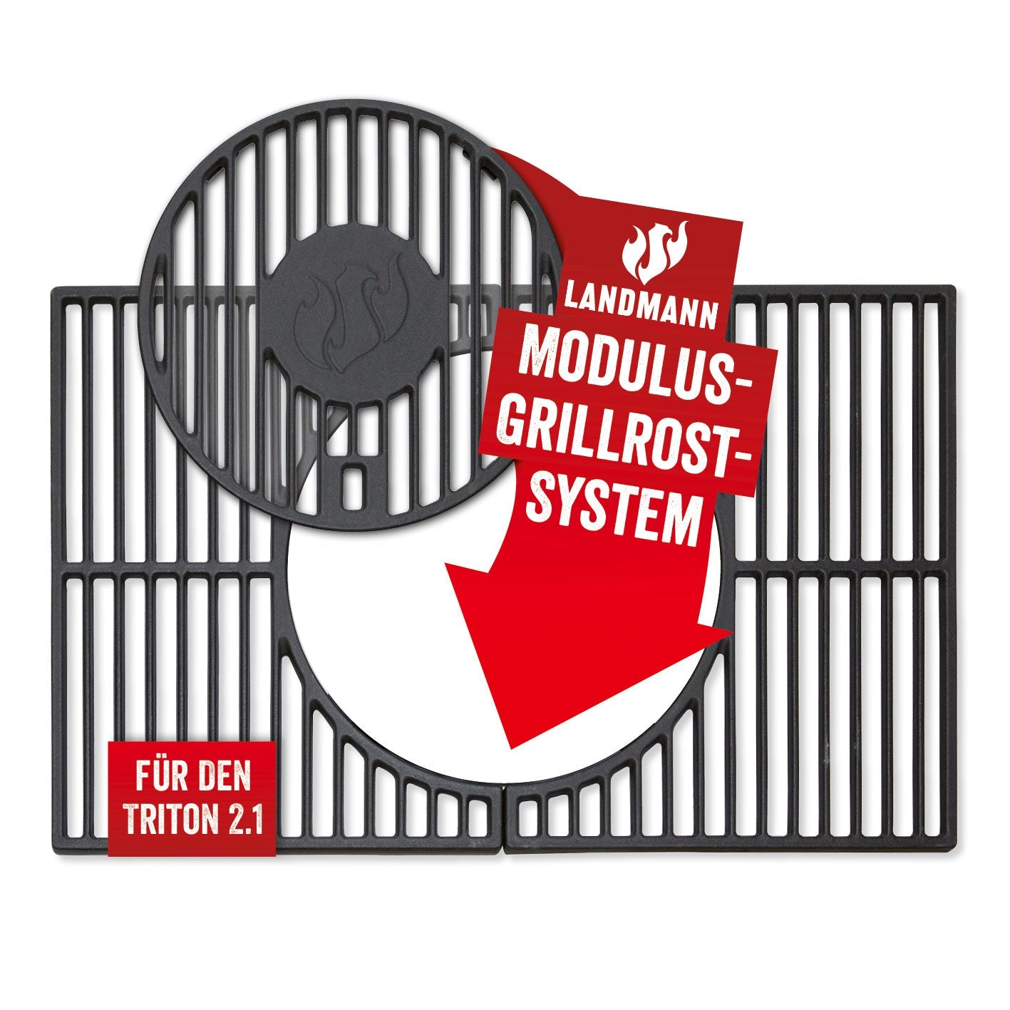 LANDMANN Grillrostsystem – Gusseisen, schwarz – für Grill