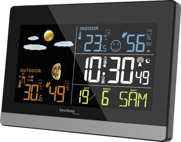 Technoline WS 6455 – Wetterstation, innen/aussen, Farbdisplay, inkl. Aussensensor – schwarz