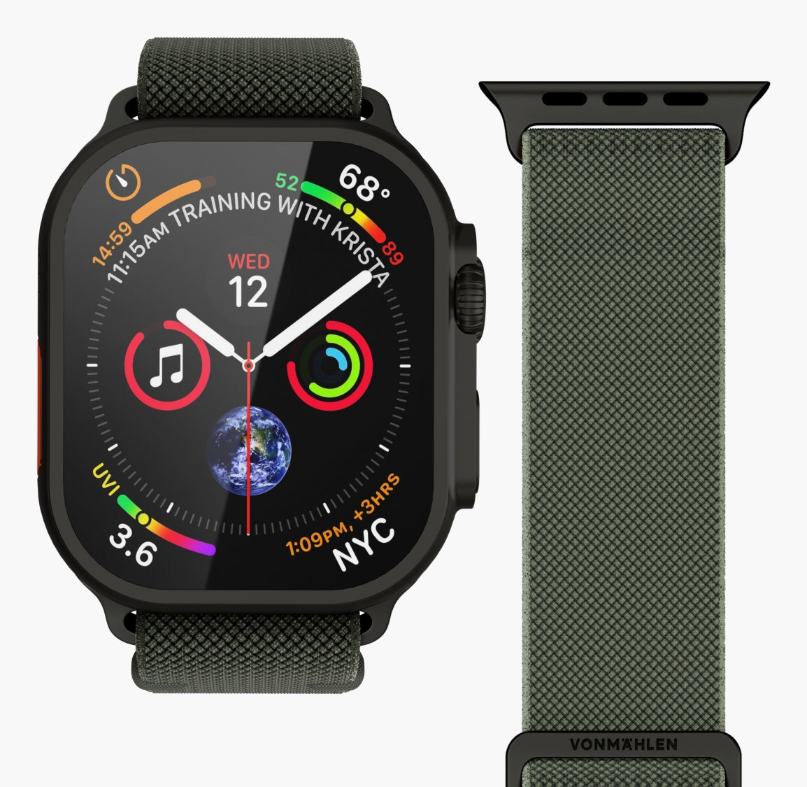 Vonmählen Classic Nylon Loop – Armband – für Apple Watch Ultra, Olive, Schwarz, One Size, Nylon