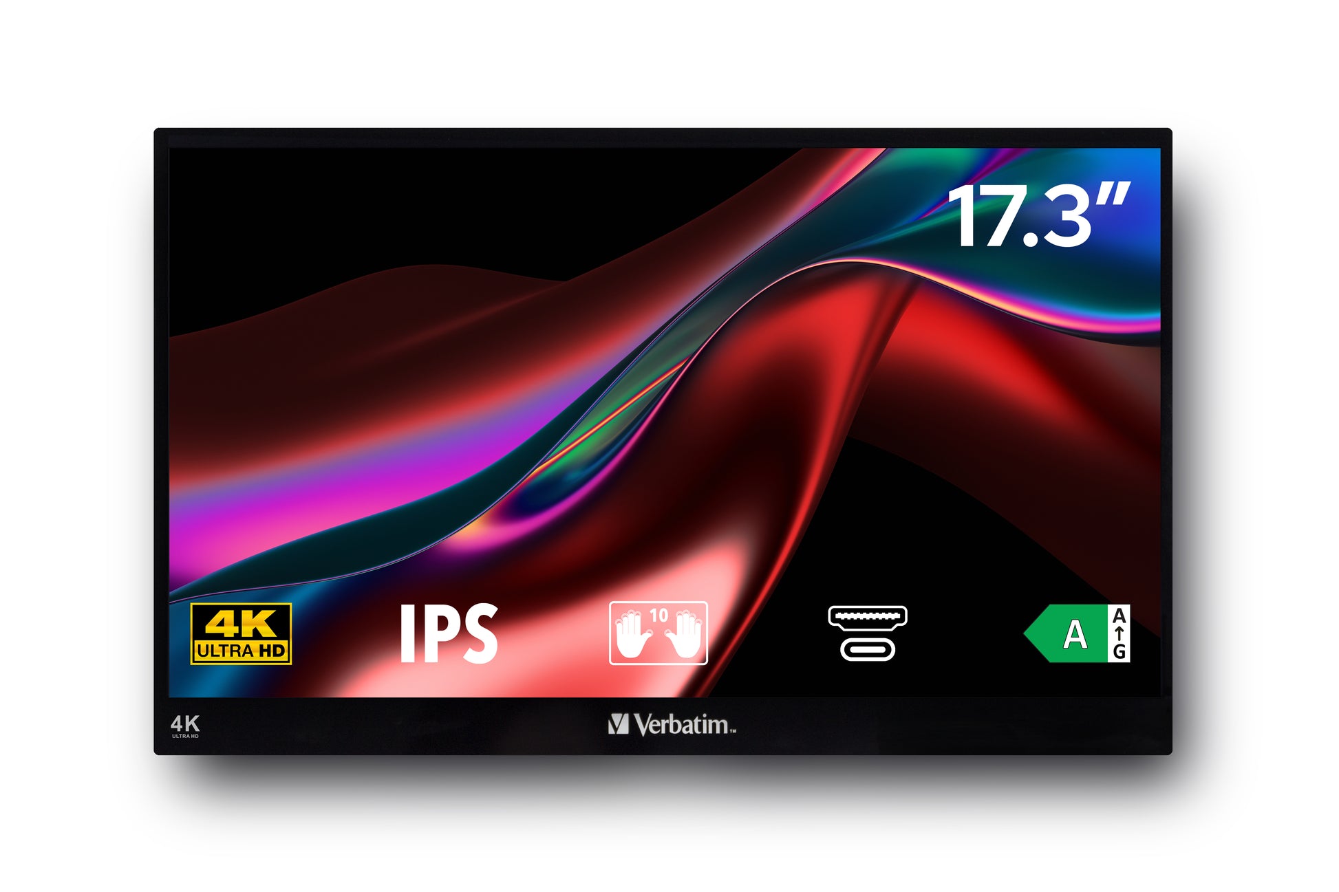 Verbatim Portabler Monitor, 17,3", IPS, Touch, 60 Hz, 400 cd/m², USB-Hub, FreeSync, Schwarz