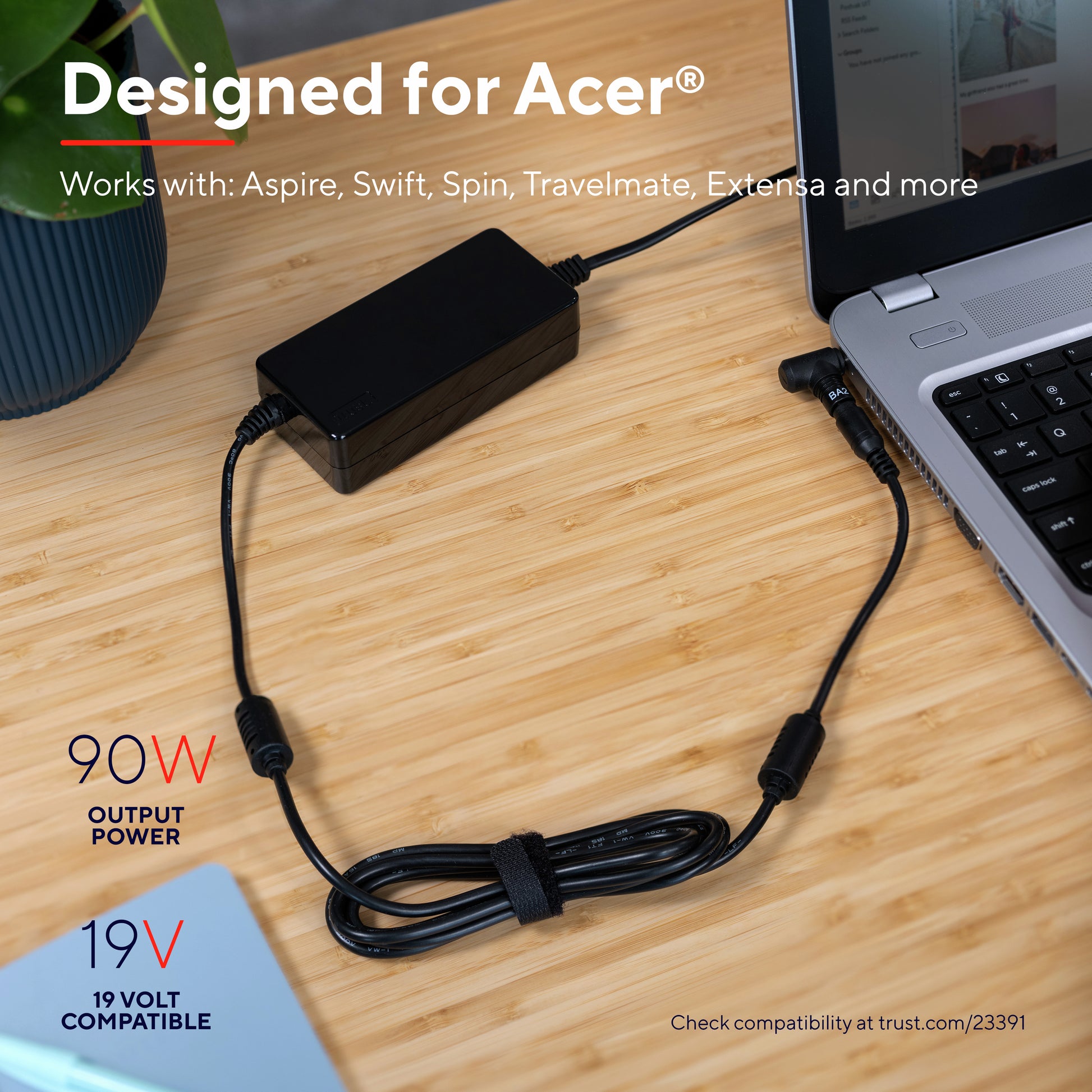 Trust Maxo 23391 Netzteil 90 W – für Acer, schwarz, 3 m Kabel