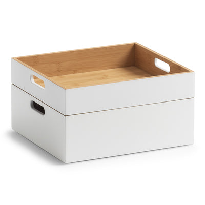 Zeller Present Aufbewahrungsbox (mit Griff) – Bambus – Weiss – 300 × 60 × 270 mm