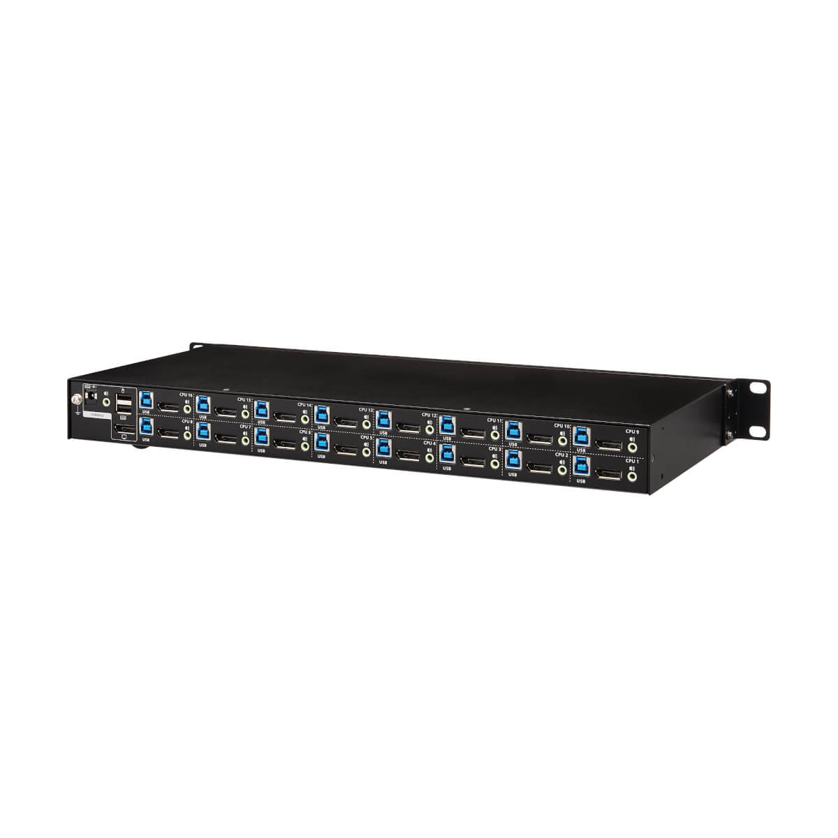Tripp Lite B024-DPU16 – 16-Port DP KVM-Switch – 4K/60 Hz, USB 3.0-Hub, Audio, 1U Rack