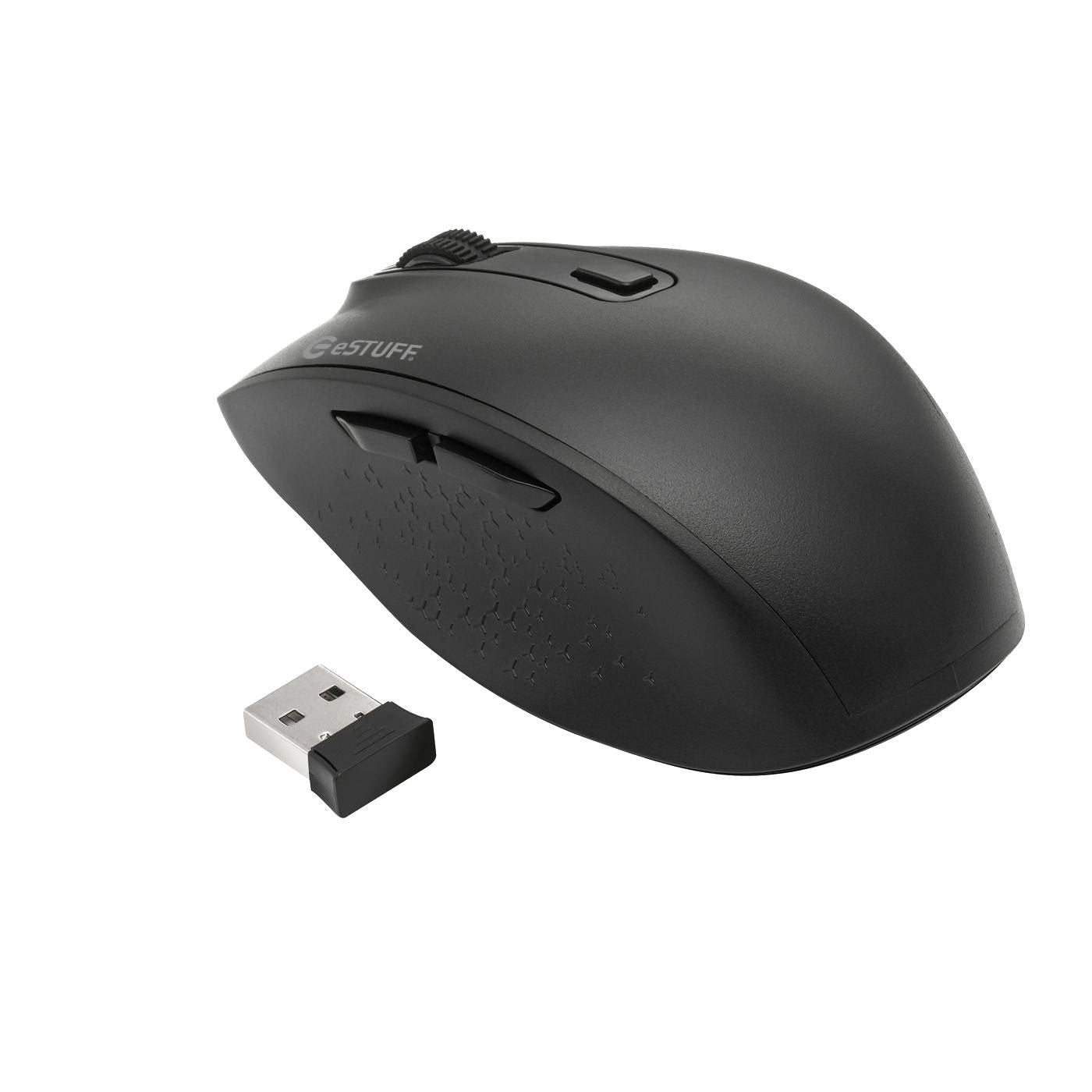 eSTUFF G305 – Maus – Kabellos (Bluetooth/2,4 GHz), 1800 DPI, Rechts, Schwarz