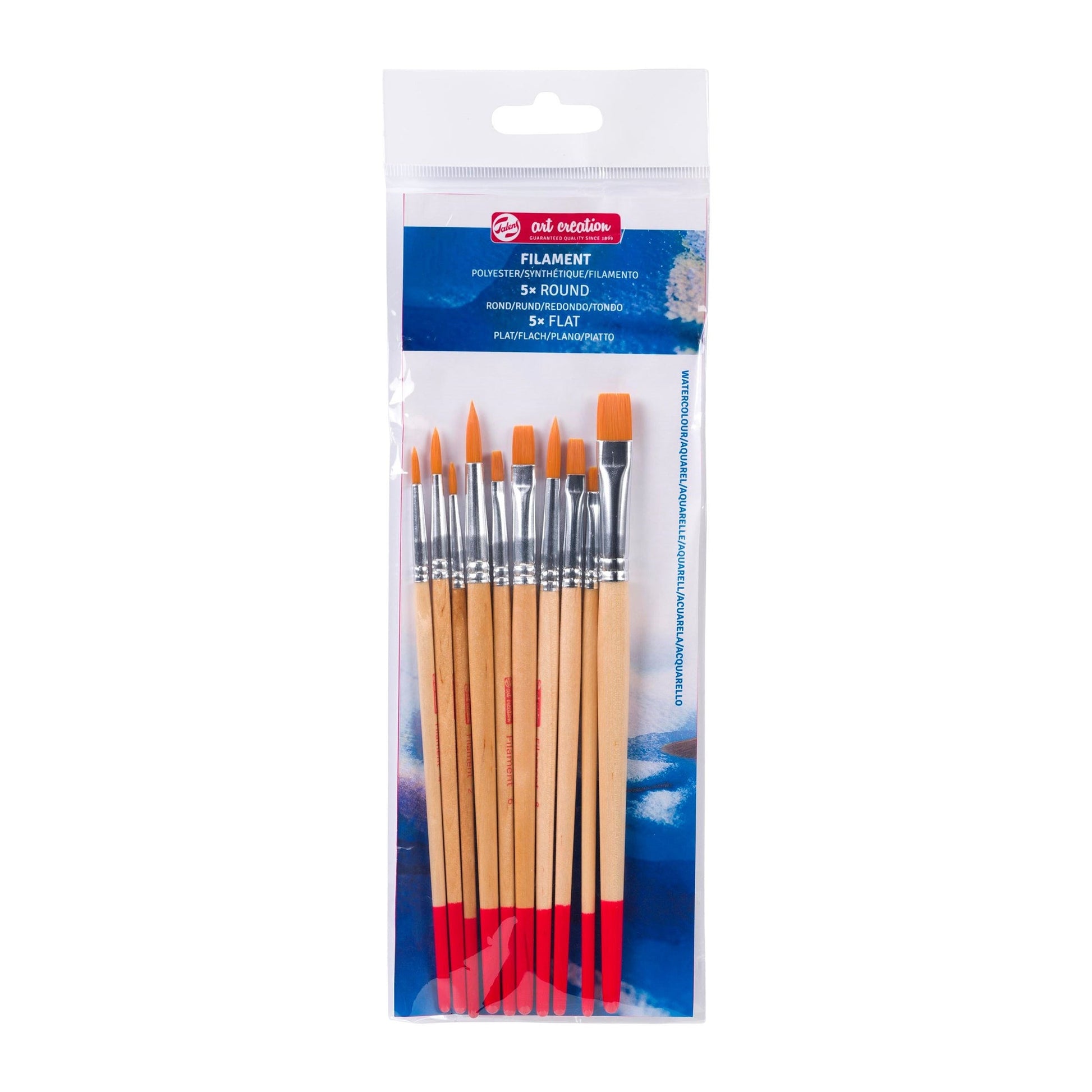 Talens Pinsel-Set – Flachpinsel, Rundpinsel, Polyester, Grösse 2/4/6/8/10/14, 10er-Set