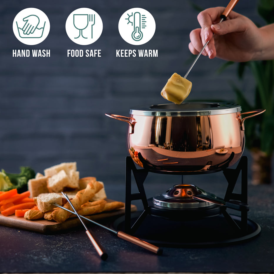 Oak & Steel Fondue-Set – 2 l – Edelstahl – für Schokoladenfondue – Roségold, 6 Personen