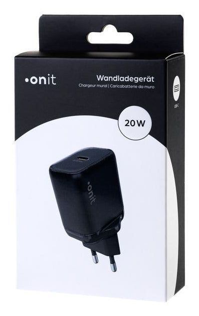 ONIT F02791 USB-Ladegerät 20 W – USB-C×1 – PD 3.0, PPS, GaN – EU-Stecker (Typ C) – Schwarz