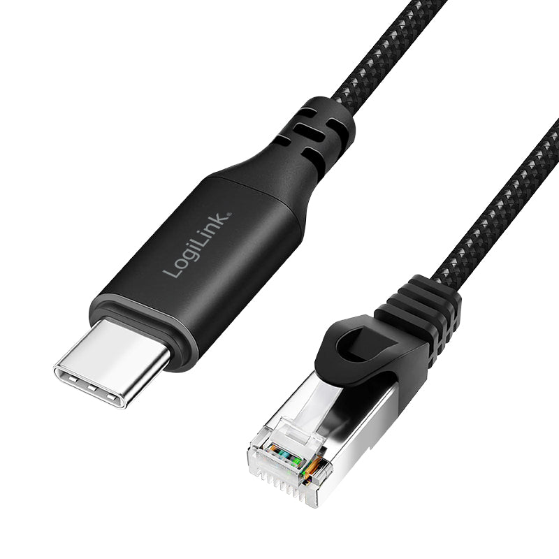 LogiLink CU0417 USB-C zu RJ-45 Kabel – Gigabit Ethernet, Cat6 S/FTP, 15 m – Schwarz