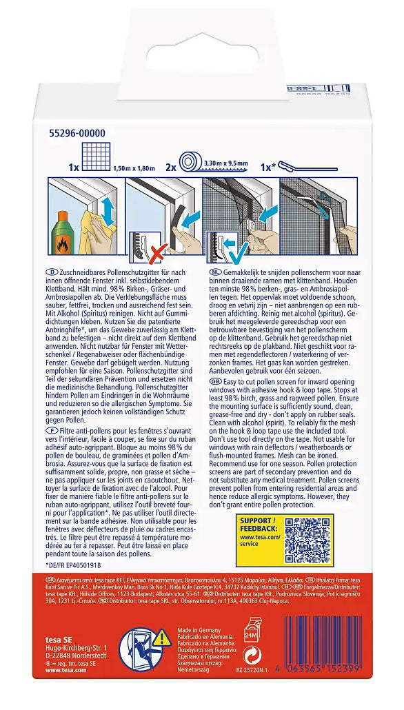 TESA Fenster-Fliegengitter – 150 × 180 cm – Anthrazit – Polyester – Klettband – Für Fenster
