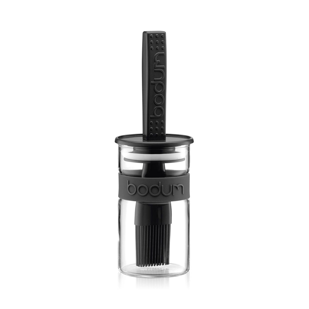 Bodum Vorratsdose 250 ml, Ø 6,6 × 20 cm, Kunststoff/Silikon, transparent/schwarz, mit Silikonpinsel