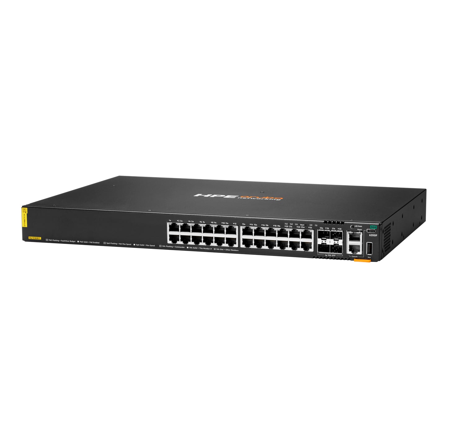 HPE Aruba CX 6200F 24G Klasse-4 – Managed Switch – 24×GbE, 4×SFP+, L3, PoE+ 370 W, 1U