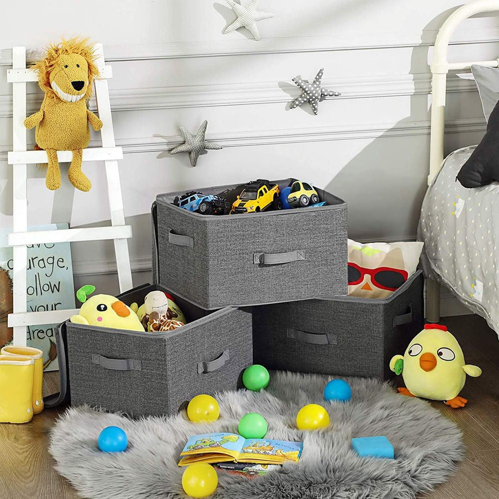 Songmics RYZB03G Aufbewahrungsbox (mit Deckel) – Textil – Grau – mit Griff – 400 × 300 × 250 mm – 3-teiliges Set