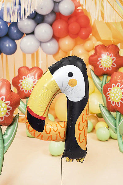 PartyDeco Folienballon Zahl 4 Tukan – Schwarz – 68 × 91 cm – Folie – 1 Stk – mit Helium befüllbar