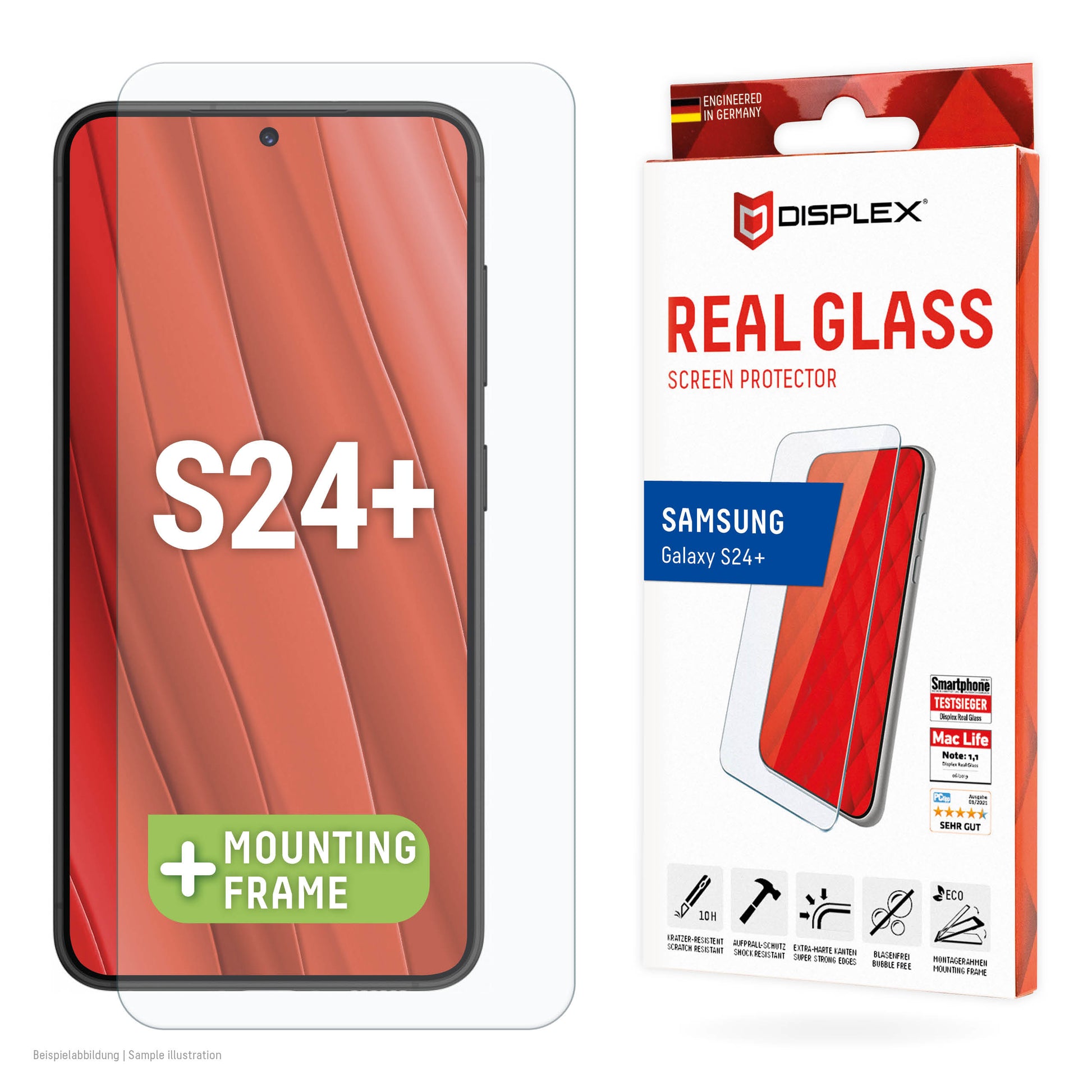 E.V.I. Displayschutz (Panzerglas), Case Friendly – für Galaxy S24+ – mit Applikator