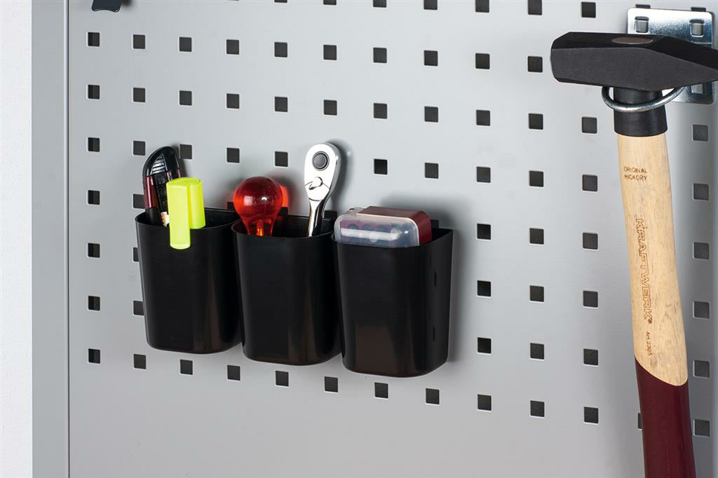 KRAFTWERK Kleinteilebox 5-teilig – Schwarz, B 75 × H 90 × T 50 mm, für Lochwand