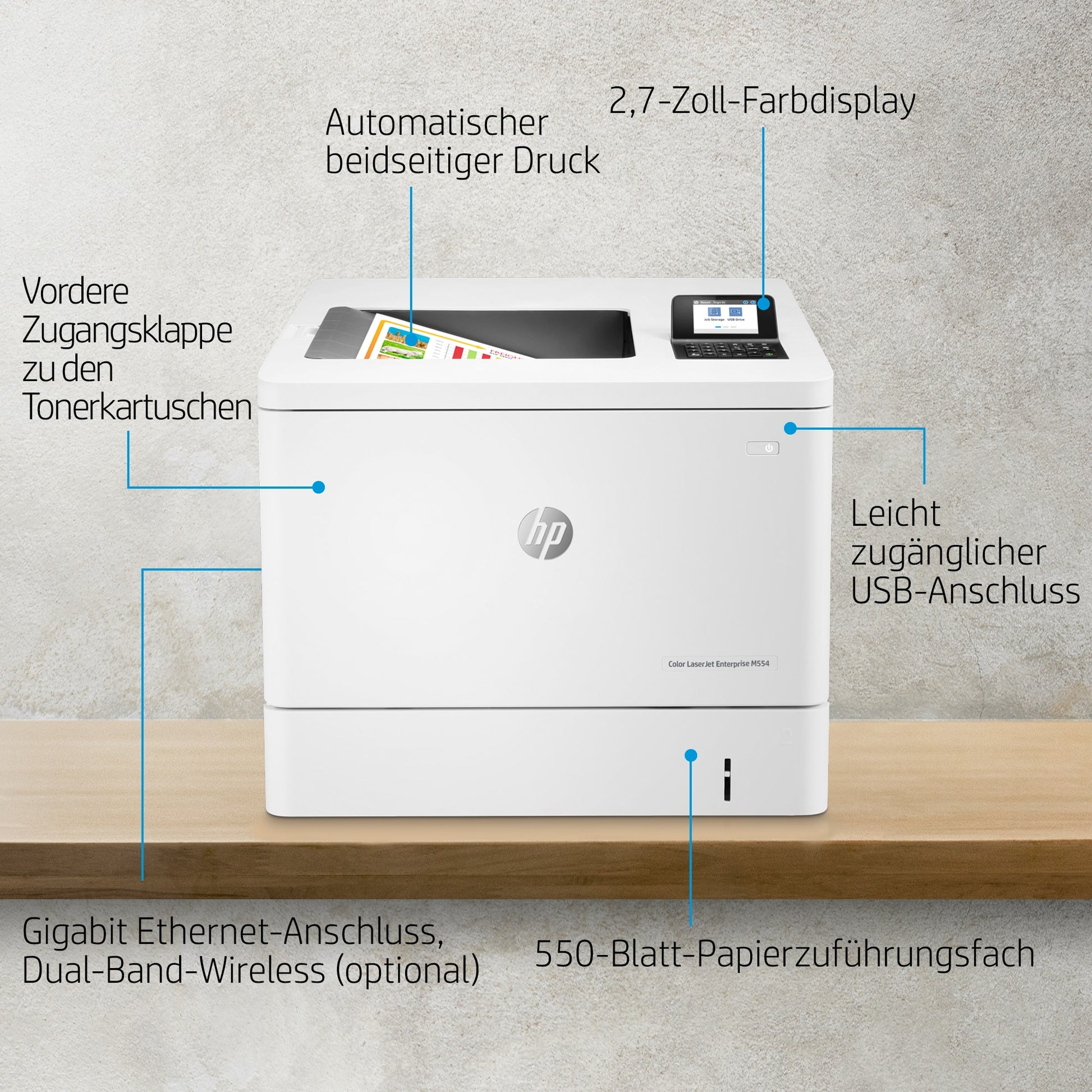 HP LaserJet Enterprise M554 dn – A4, Farbe, Duplex, 1200 × 1200 dpi