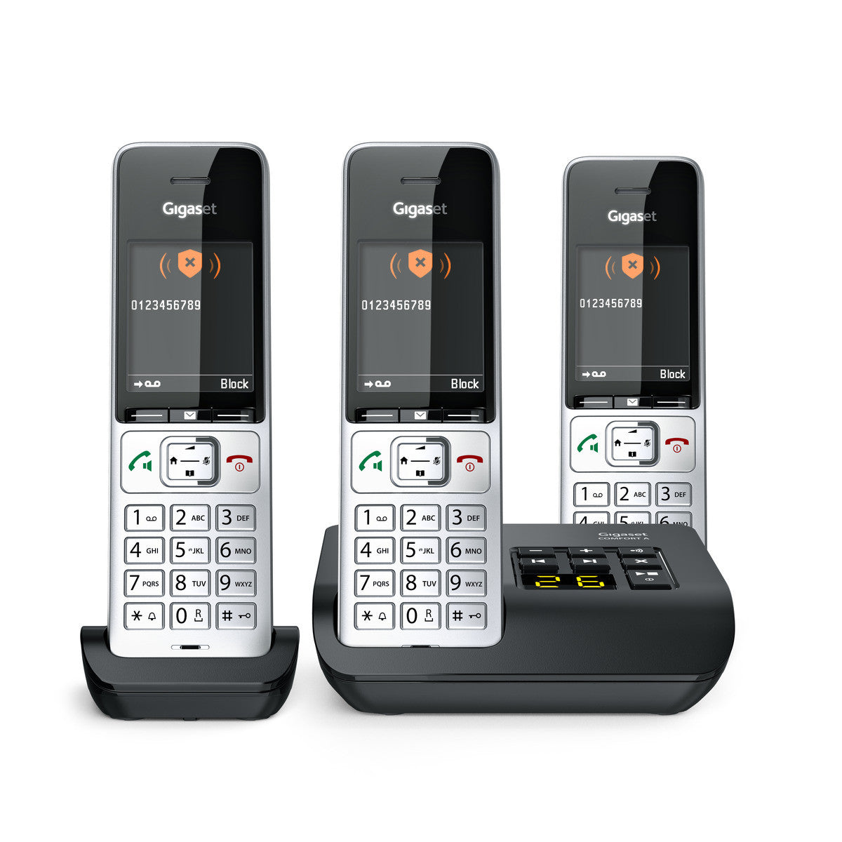 Gigaset Comfort 500 A Trio – WLAN-Telefon, inkl. 3 Mobilteile, DECT (GAP), Silber/Schwarz