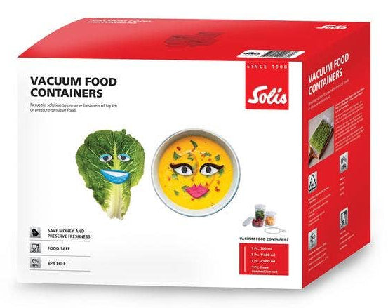 Solis Vakuumierbehälter – sechseckig – 700 ml, 1,4 l, 2 l – 3 Stk. – Transparent, Weiss
