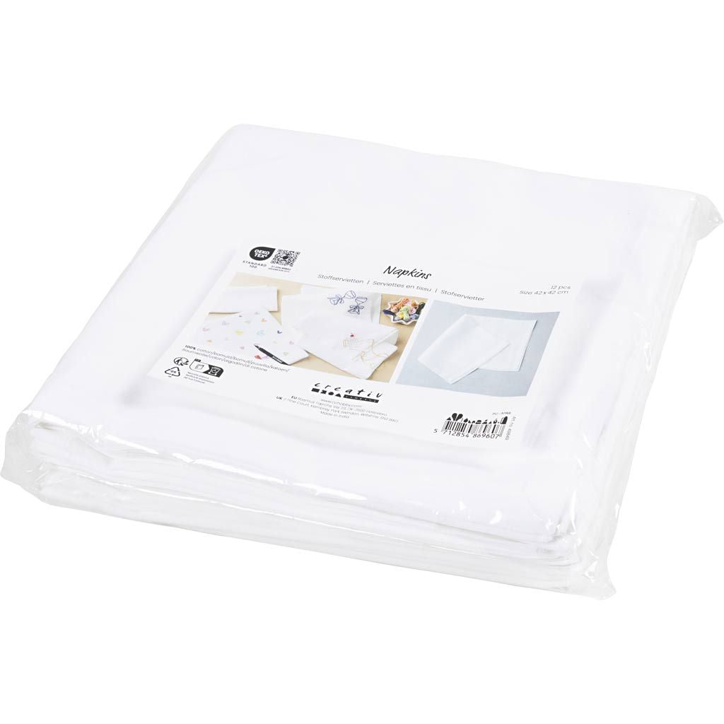 Creativ Company Stoffserviette Weiss – 42 × 42 cm, Baumwolle – 12-er-Set