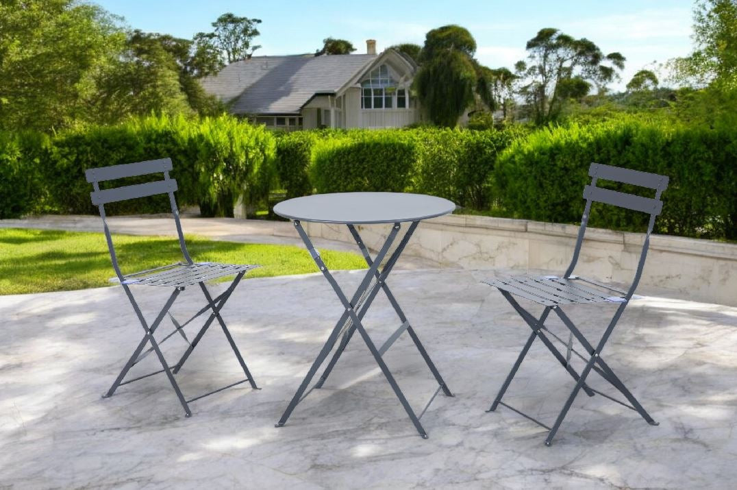 Dameco Bistro-Set 3-teilig mit 2 Stühlen – Metall – Tisch 60 × 60 × 71 cm – klappbar – für draussen