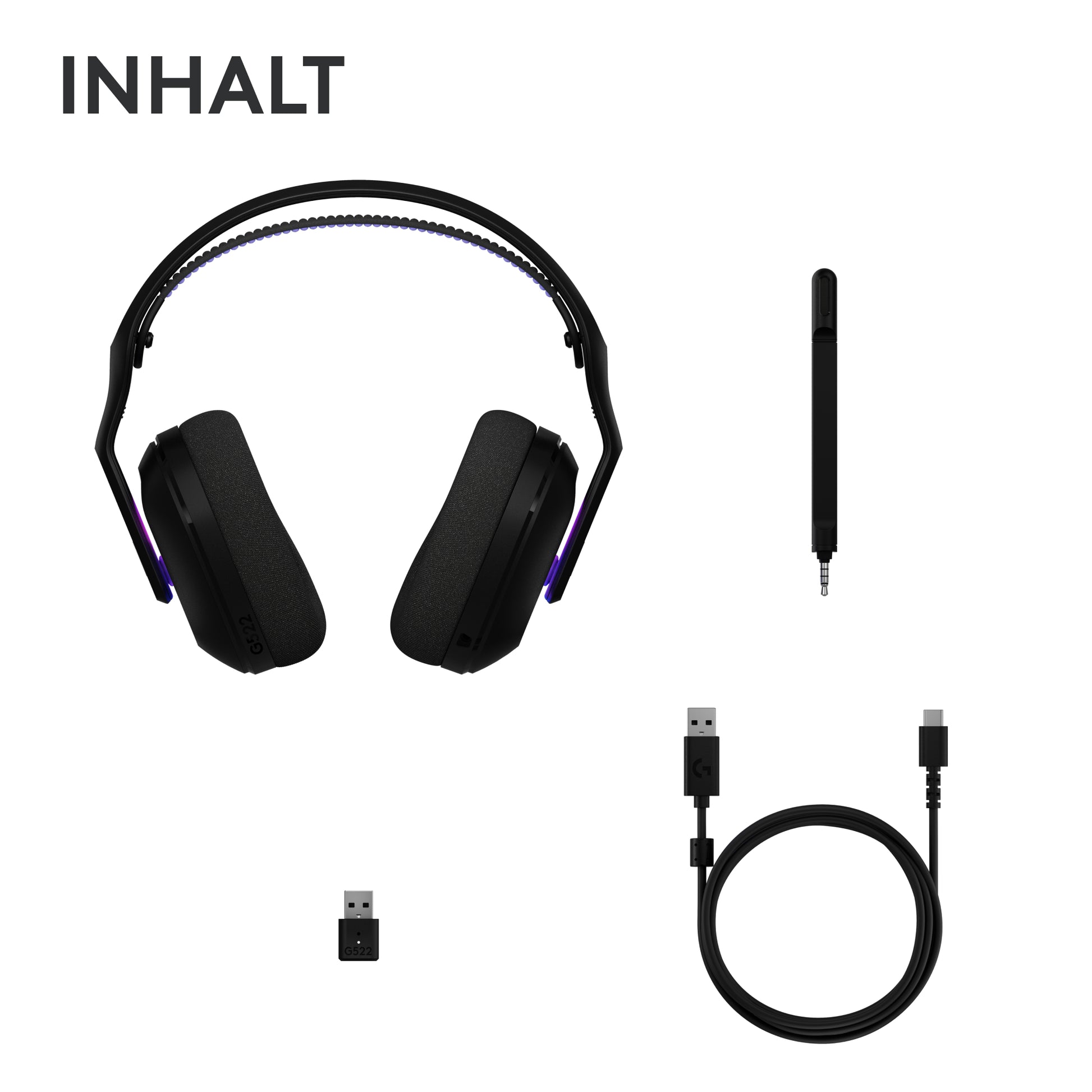 Logitech G G522 LIGHTSPEED Gaming-Headset – Over-Ear, Kabel + BT, mit USB-A-Dongle, Weiss, BT 5.3