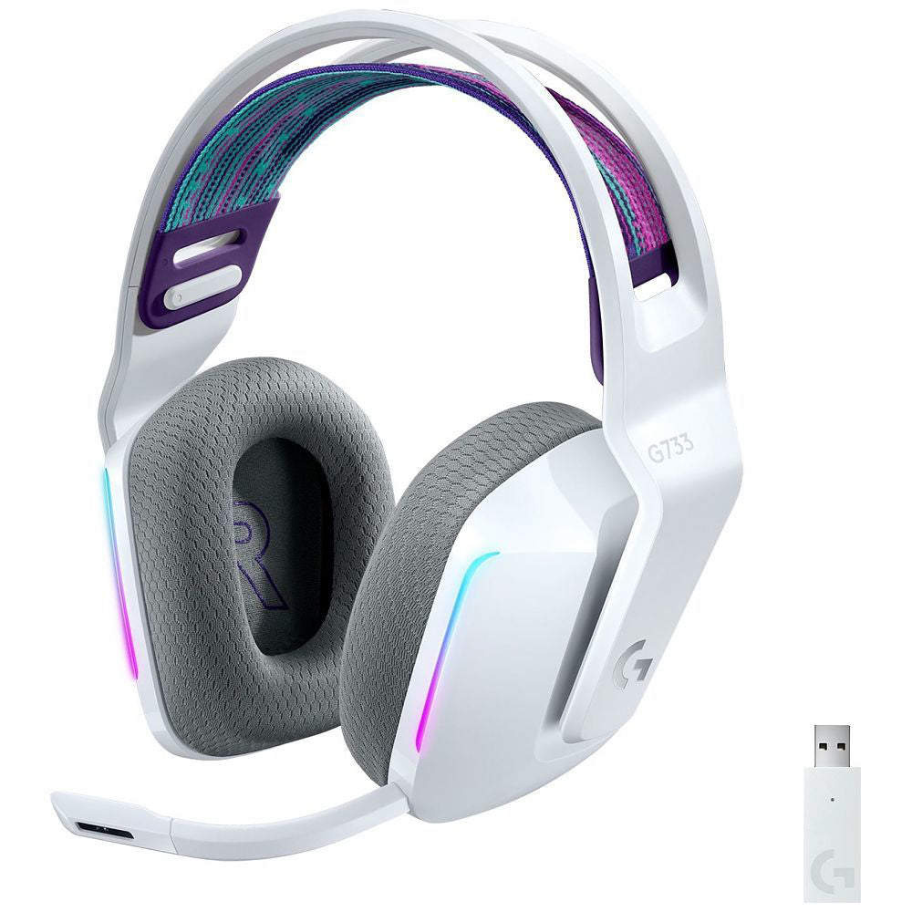 Logitech G G733 Gaming-Headset – Over-Ear, Stereo, Kabellos, mit USB-A-Dongle, Weiss