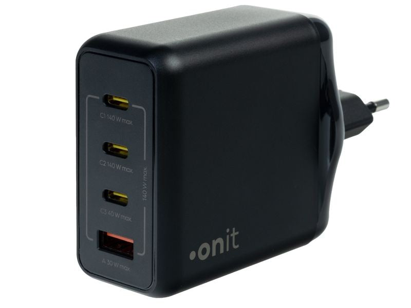 ONIT GaN-Netzteil – 140 W, 3× USB-C + 1× USB-A, PD, PPS, QC