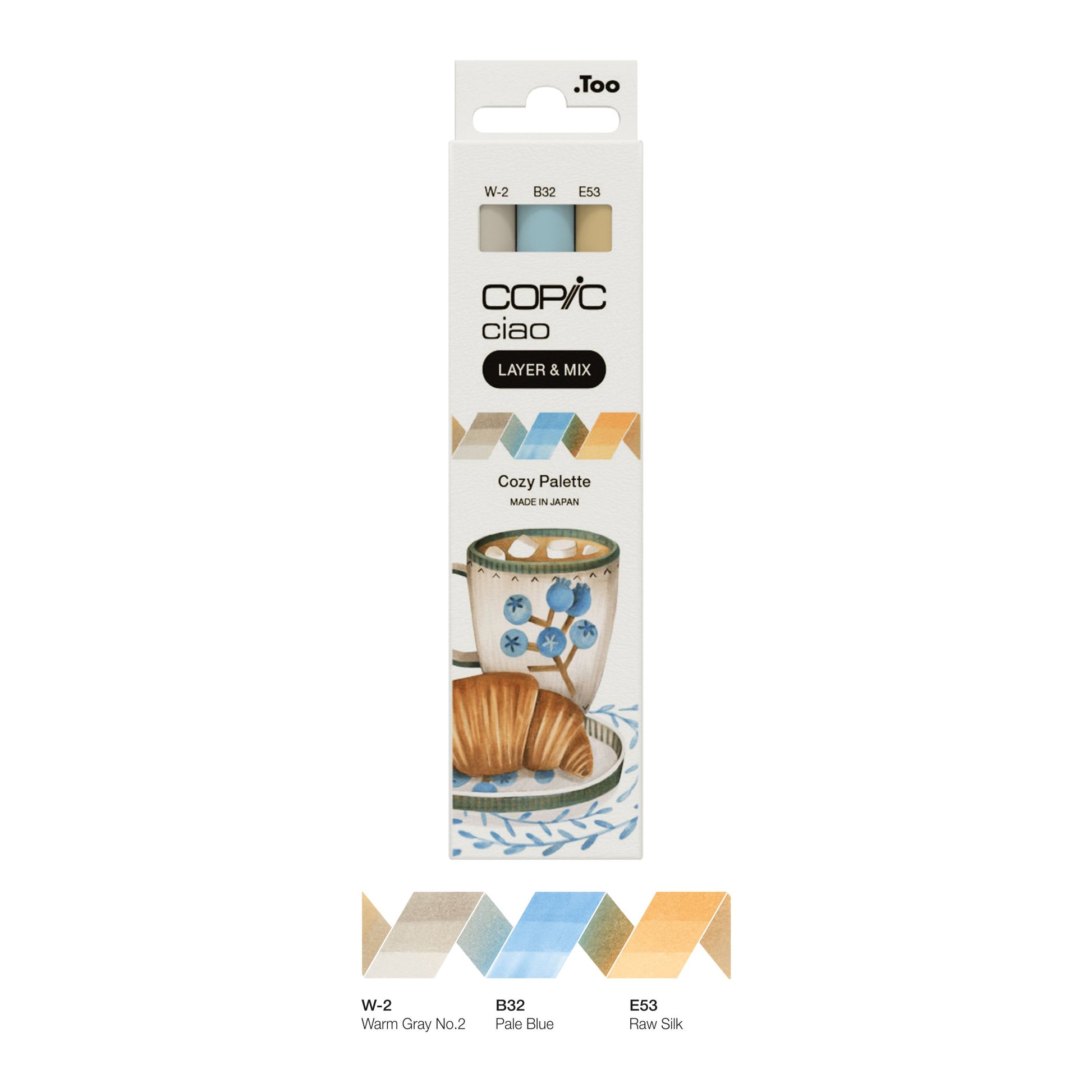 Copic Ciao Permanentmarker – Keilspitze/Bürstenspitze – Beige, Hellblau, Warmes Grau – 3er-Set (Cozy Palette)