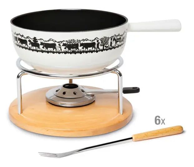 Stöckli Käsefondue-Set Sätnis 22 cm, 8-teilig, für 6 Personen – mit Pastenbrenner, Metall, für Induktion, braun
