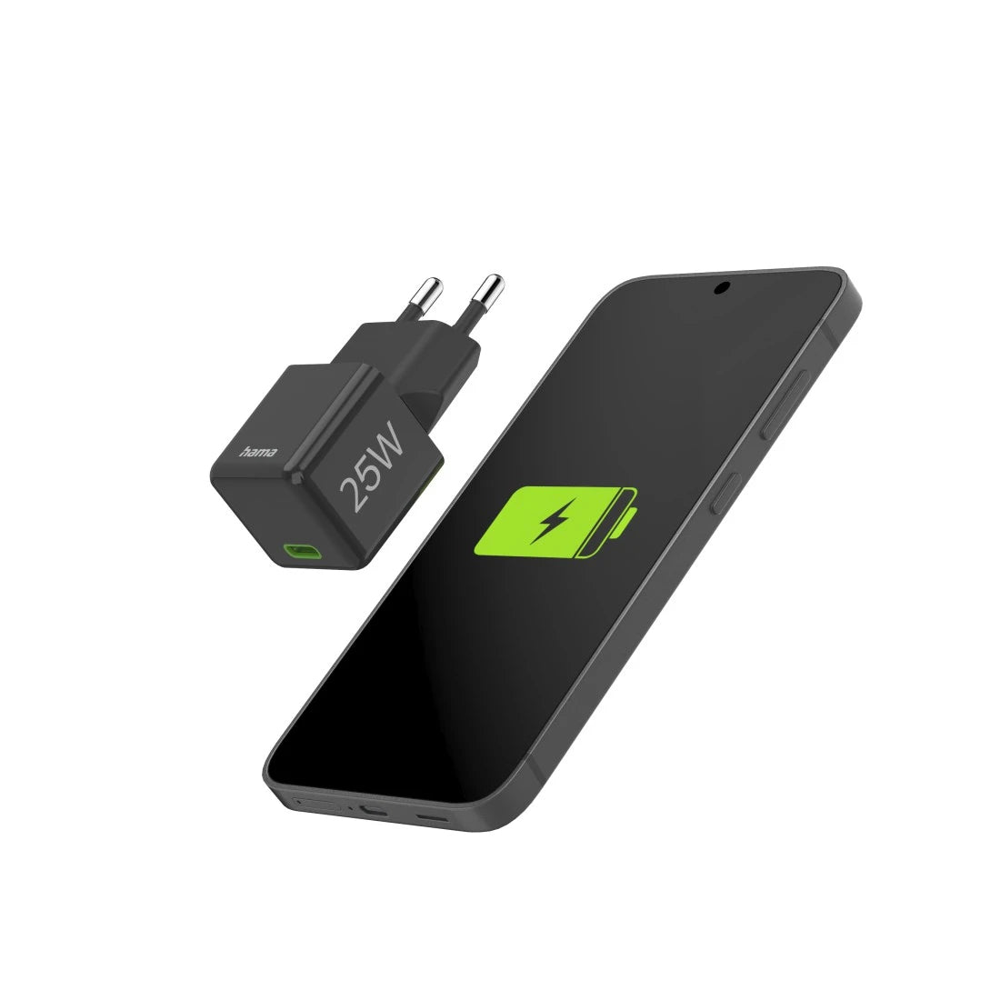 Hama 00201985 USB-Ladegerät 25 W – USB-C×1 – PD 3.0, QC 3.0 – EU-Stecker (Typ C) – Schwarz