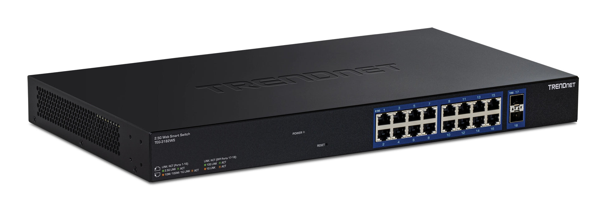 Trendnet TEG-3182WS – Smart L2+ Switch – 16× 2,5G, 2× SFP+, 19", 1U