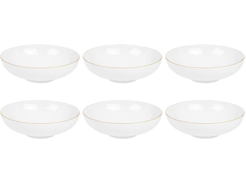 Furber. Furber Suppenschüssel – 6er Set, 800 ml, Ø 20,5 cm, Knochenporzellan, Weiss/Gold, spülmaschinenfest