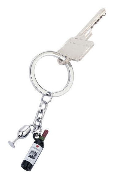 Troika Schlüsselanhänger Weinflasche – Metall, Mehrfarbig, 35 × 87 × 8 mm