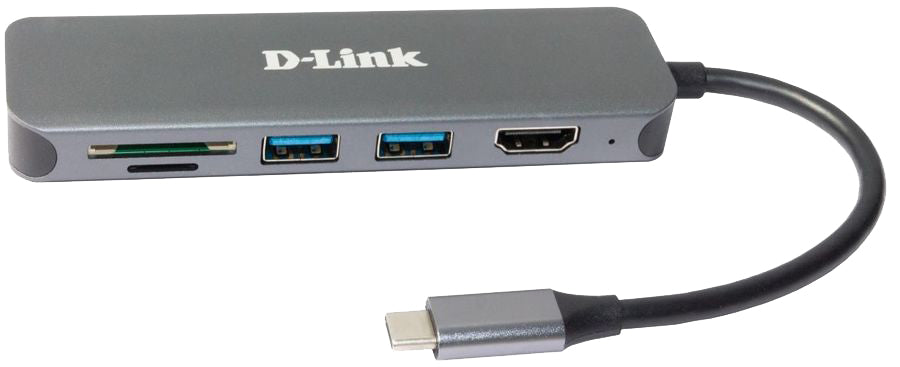 D-Link DUB-2327 USB-Hub – USB-C, 1× HDMI, 2× USB-A, 60 W PD, SD/microSD, für Windows/Mac