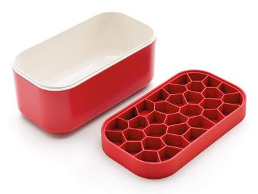 Lékué Eiswürfelbox 132 Eiswürfel, 12,5 × 22,5 × 11,6 cm, Silikon, mit Deckel, Rot