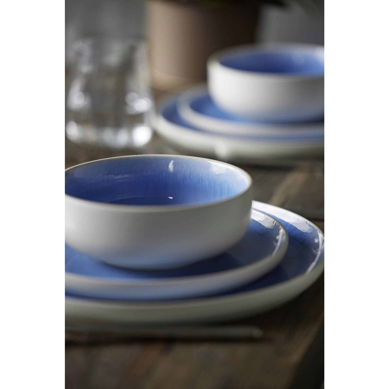 Studio Round Frühstücks- & Dessertteller North – Ø 21 cm, Steinzeug, Eisblau/Weiss, spülmaschinenfest