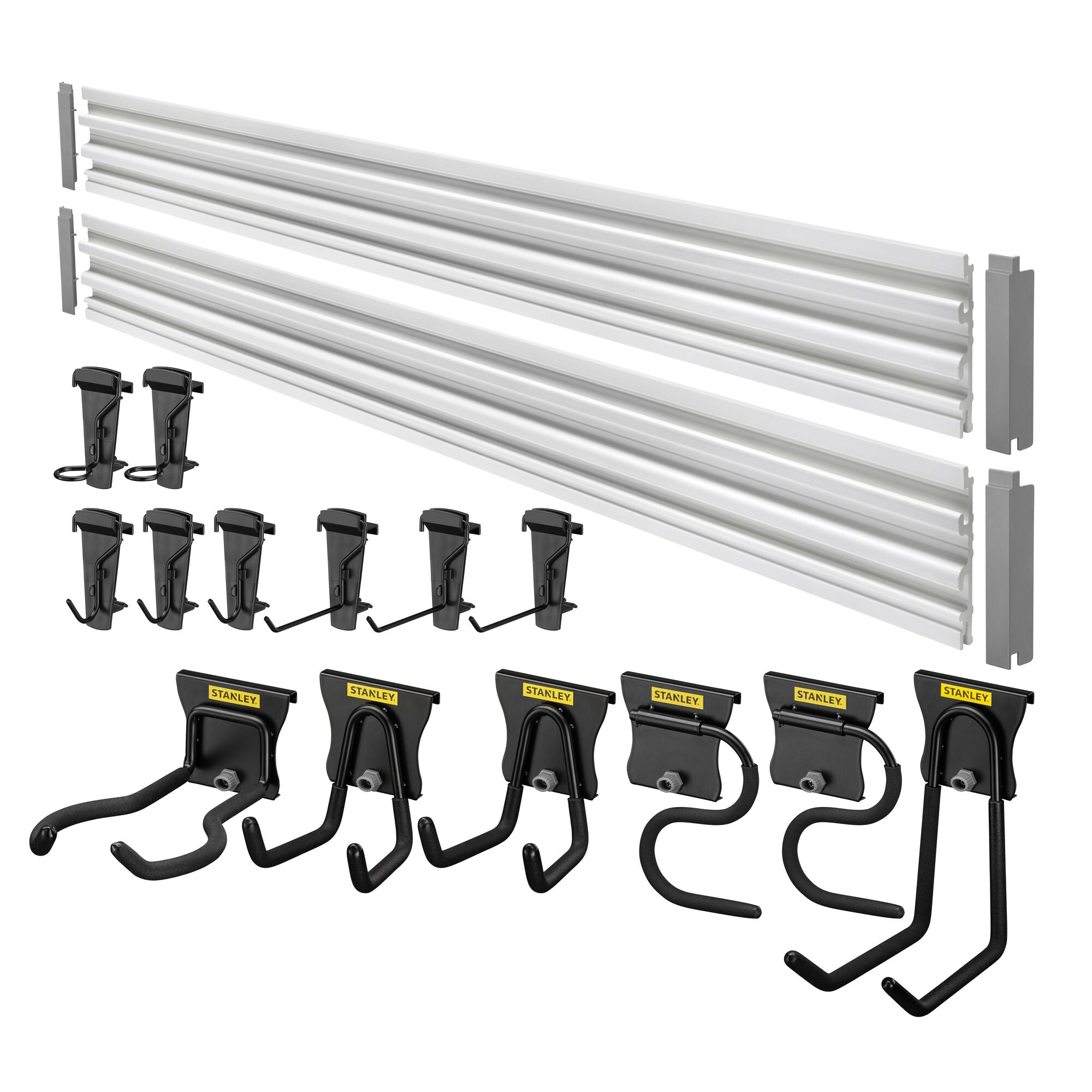 Stanley Wandsystem Trackwalls Set, Stahl, Schwarz, Wandmontiert, 14 Haken, Belastbarkeit 143 kg