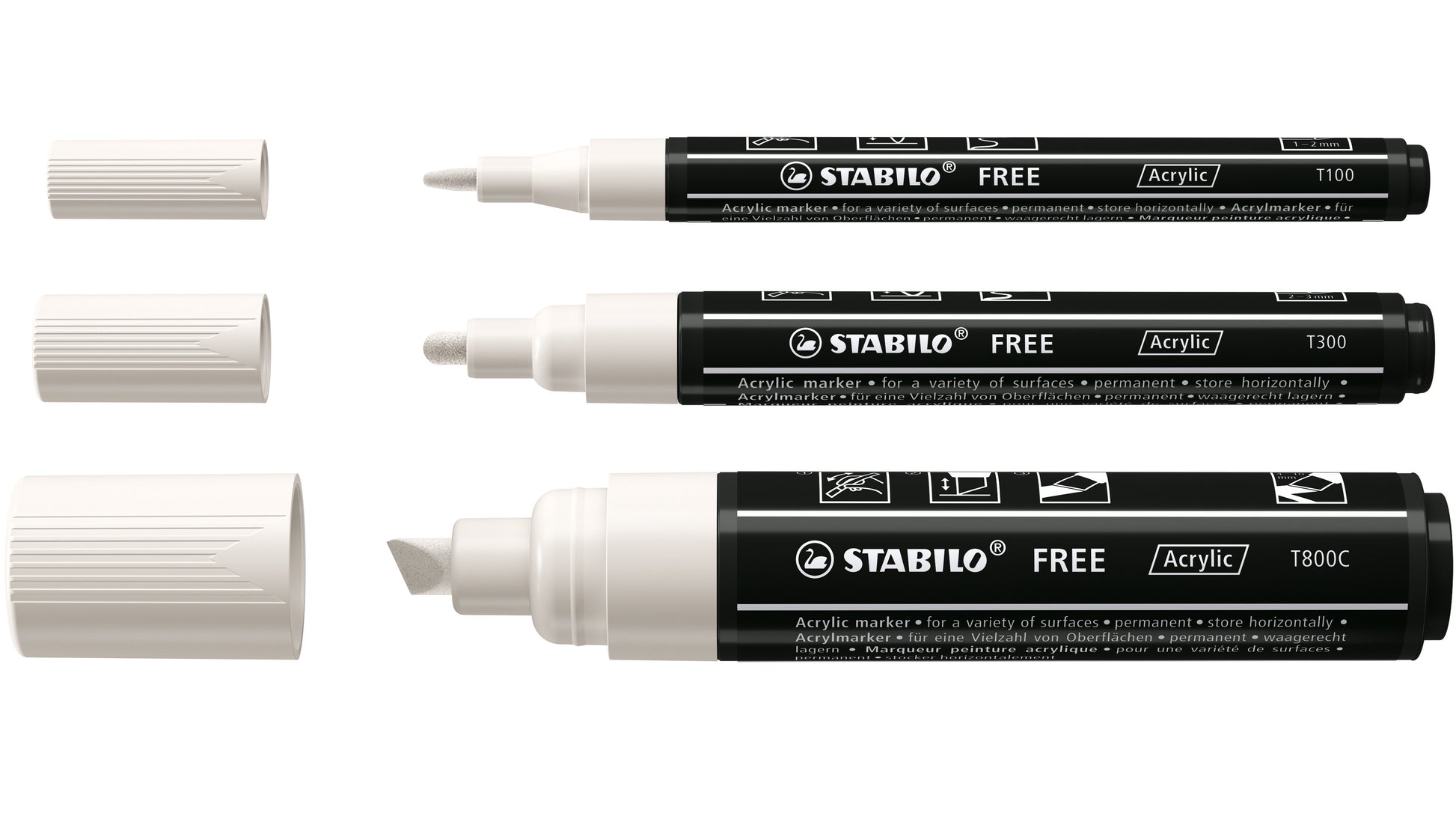STABILO FREE Acrylmarker – 1–2,5 mm – weiss – 3er-Set
