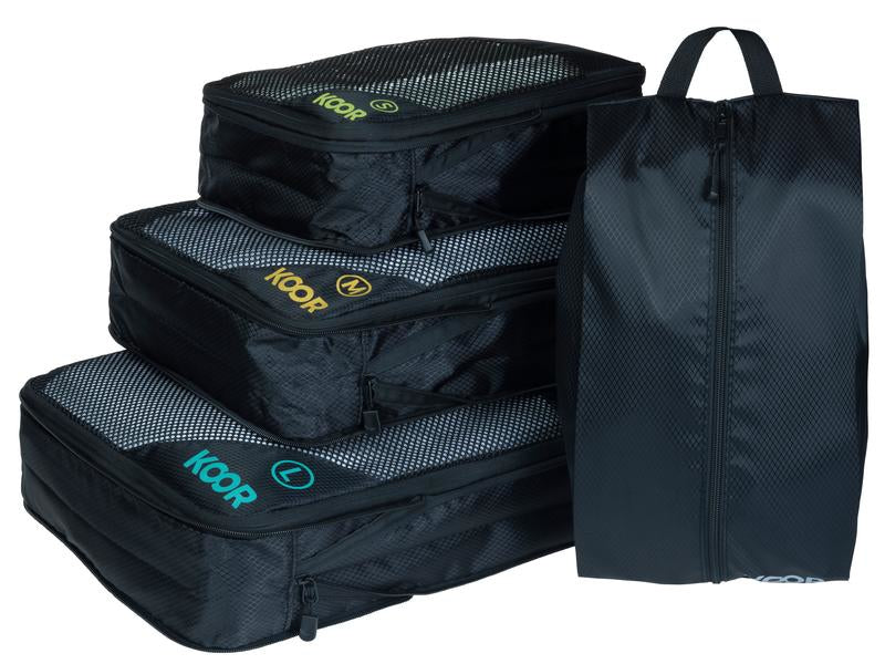 KOOR Packhilfen-Set Goora – mit Tragegriff, Reissverschluss – 30 l – Schwarz – Polyester – 4-teilig