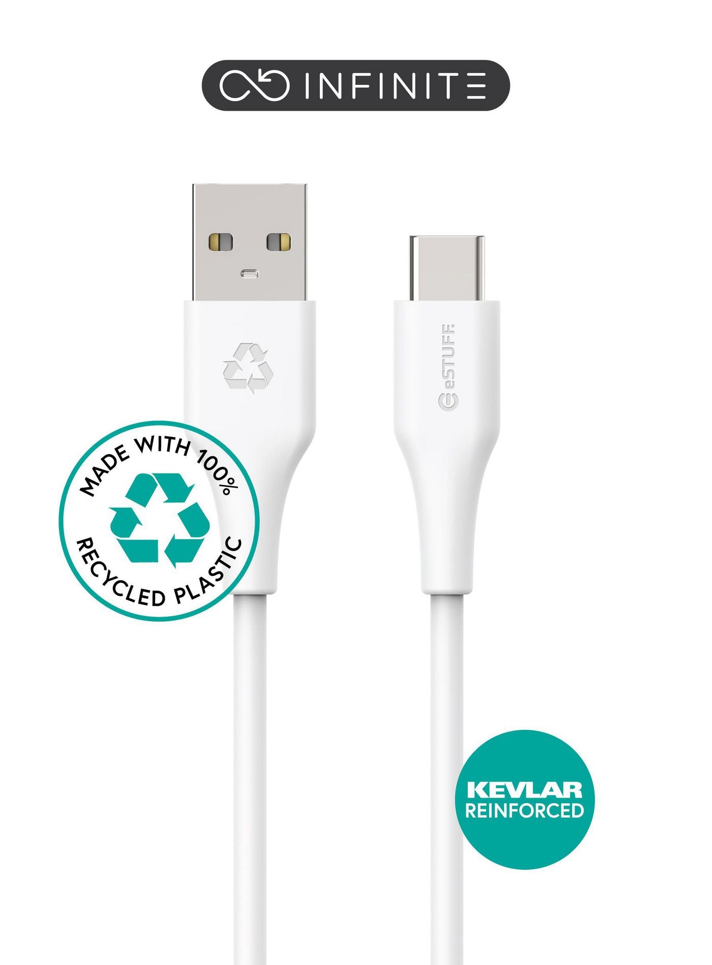 eSTUFF USB-C auf USB-A Kabel – USB 2.0 (480 Mbit/s) – 2 m – PD 60 W – PVC – Weiss