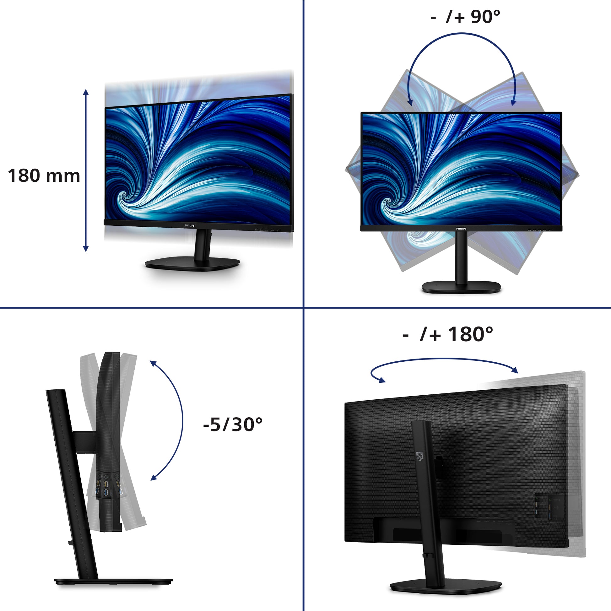 Philips 32B2N3500/00 – Monitor, 31,5", Lautsprecher, Pivot, 2× HDMI, 1× DisplayPort, USB-Hub, Schwarz