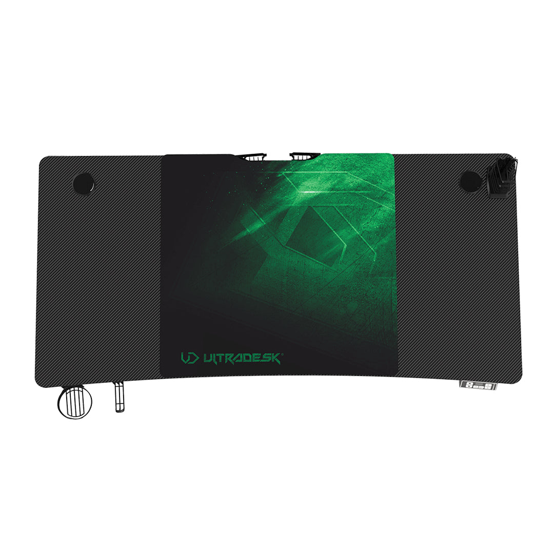 Ultradesk Level V2 Gaming-Tisch – 140 × 68 cm, höhenverstellbar, schwarz/grün, Stahl