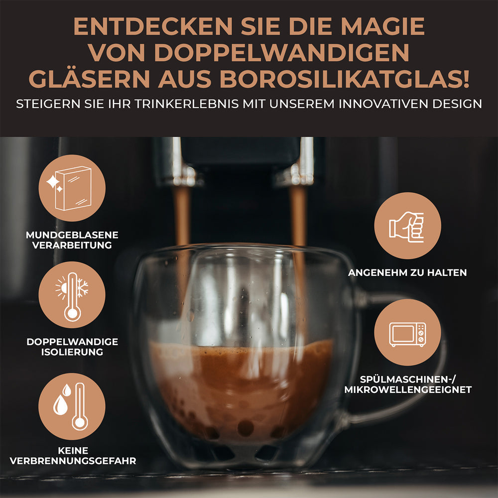 Exitoso Latte Macchiato Gläser – 6er Set, 330 ml, Ø 8,5 cm, H 14,5 cm, Glas, Transparent, doppelwandig
